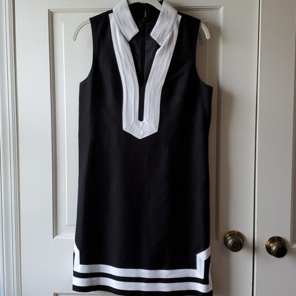 ELIZA J BLACK WHITE LINEN BLEND TUNIC DRESS WOMEN'S SIZE 6